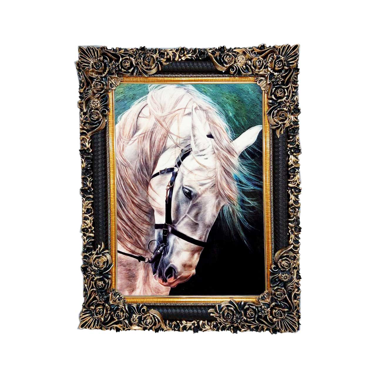 تابلو فرش چاپی طرح اسب کد 14308 سایز 50×35 سانتی متری