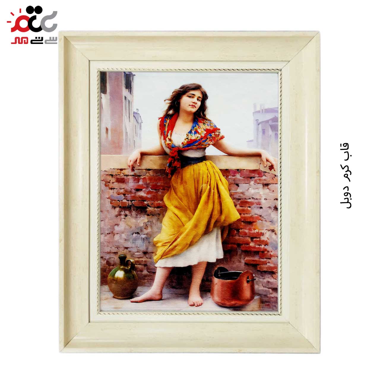 تابلو فرش چاپی طرح دختر روستایی کد 13008 سایز 50×35 سانتی متری