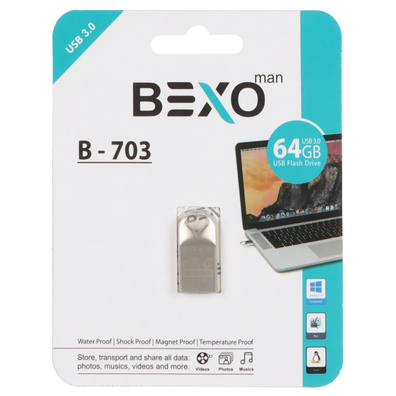 BEXO B-703 USB3.0 Flash Memory - 64GB (گارانتی داده پردازی آواتک) نقره ای