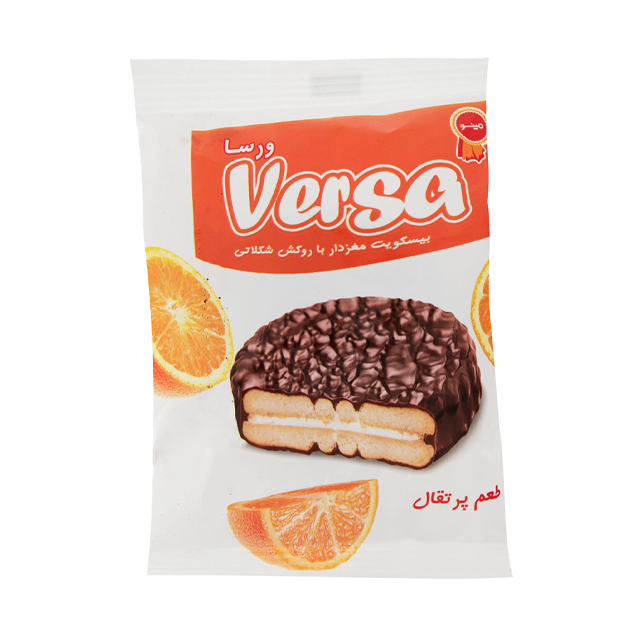 بیسکویت روکش شکلاتی ورسا با طعم پرتقال مینو 30 گرمی