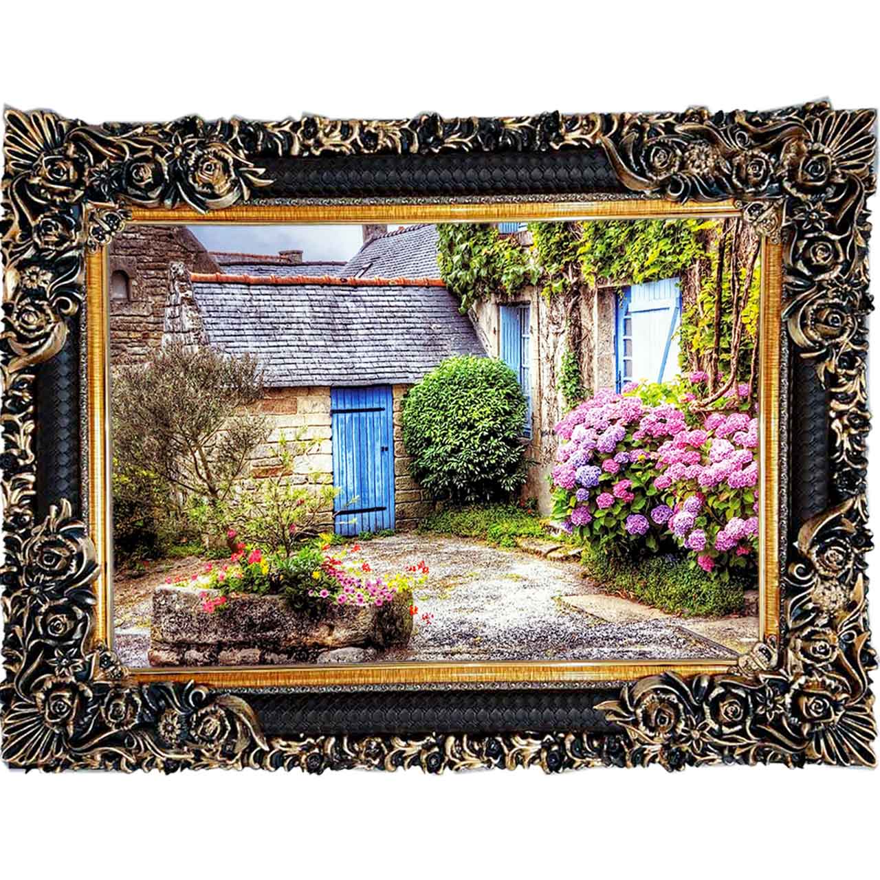 تابلو فرش چاپی طرح خانه باغ کد 10004 سایز 100×70 سانتی متری