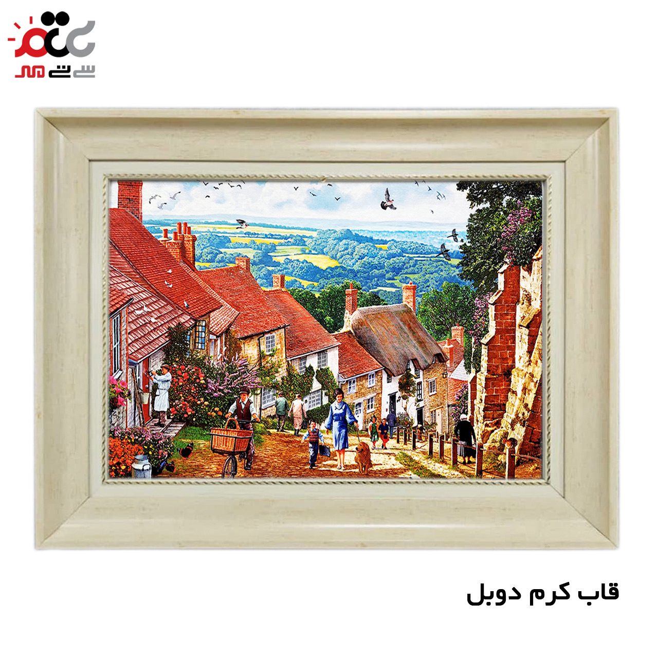 تابلو فرش چاپی طرح خانه های روستایی کد 10170 سایز 50×35 سانتی متری