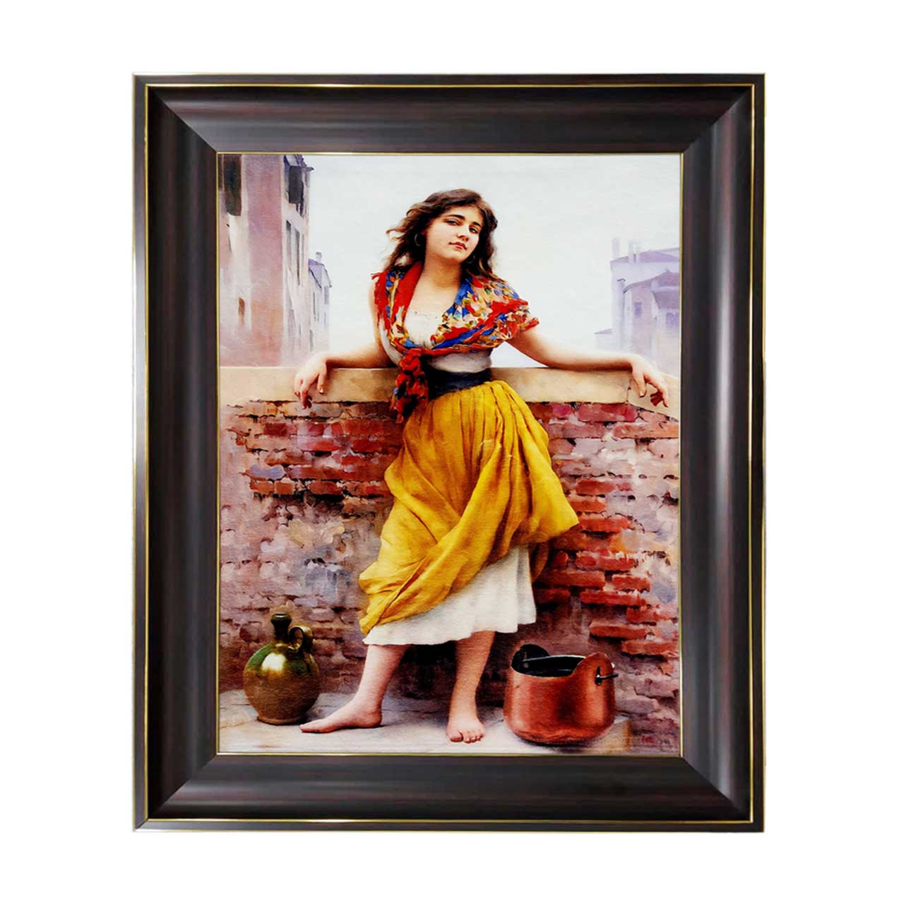 تابلو فرش چاپی طرح دختر روستایی کد 13008 سایز 70×50 سانتی متری