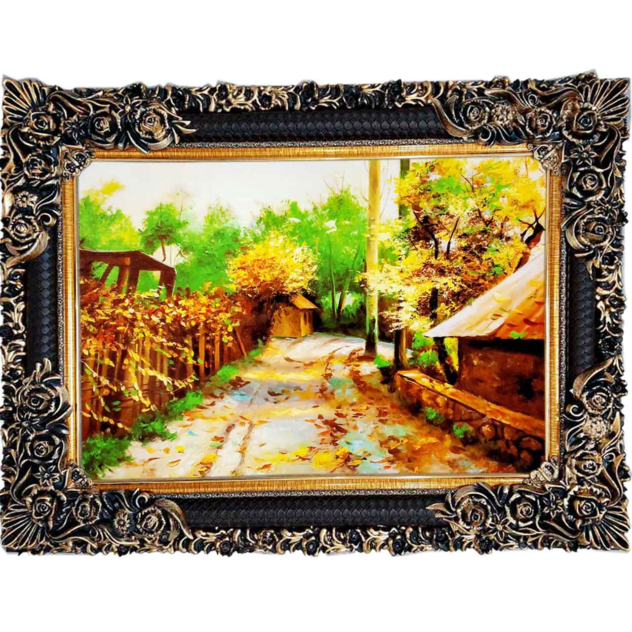 تابلو فرش چاپی طرح کوچه باغ کد 10177 سایز 100×70 سانتی متری