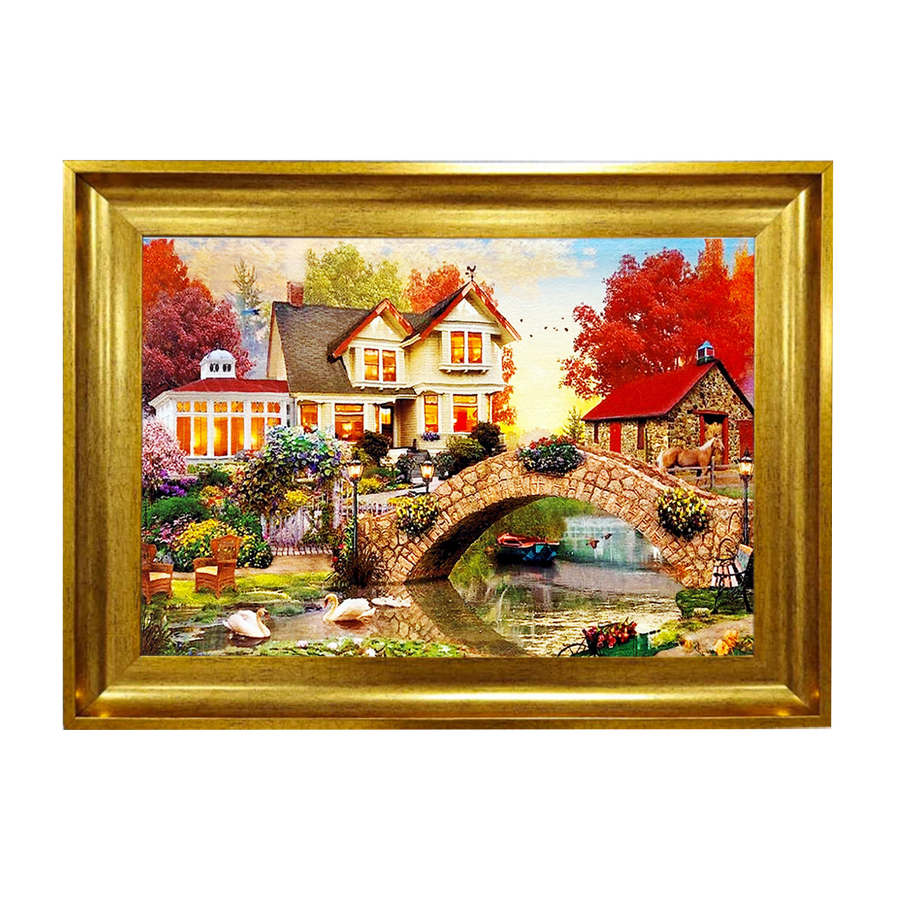 تابلو فرش چاپی طرح دهکده کد 10149 سایز 50×50 سانتی متری