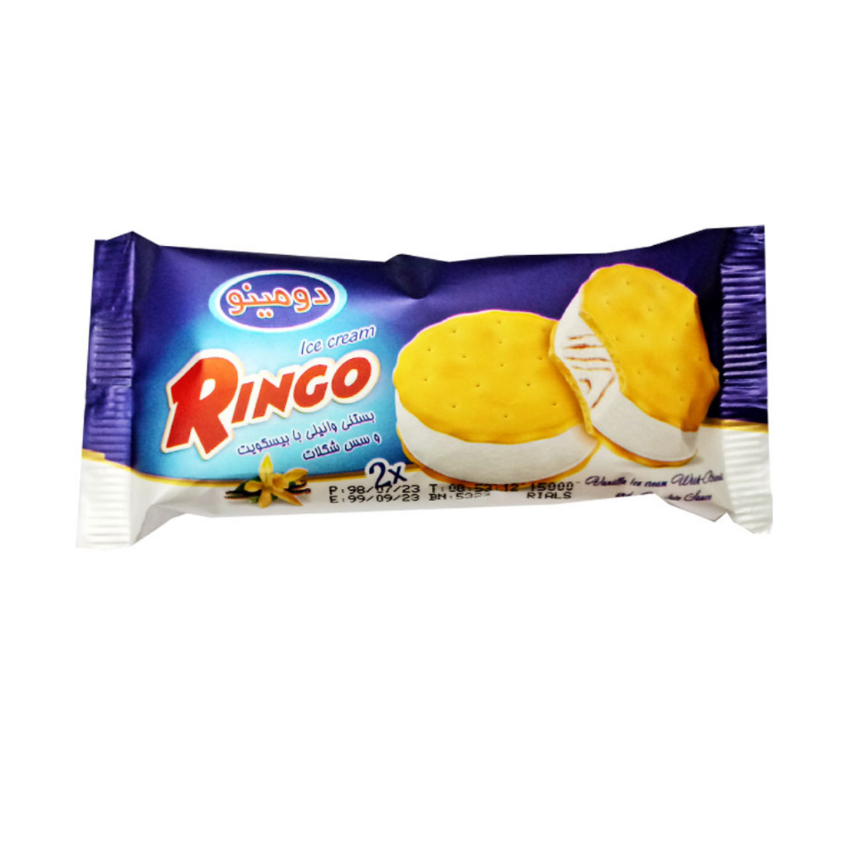 بستنی وانیلی با بیسکویت و سس شکلات دو عددی