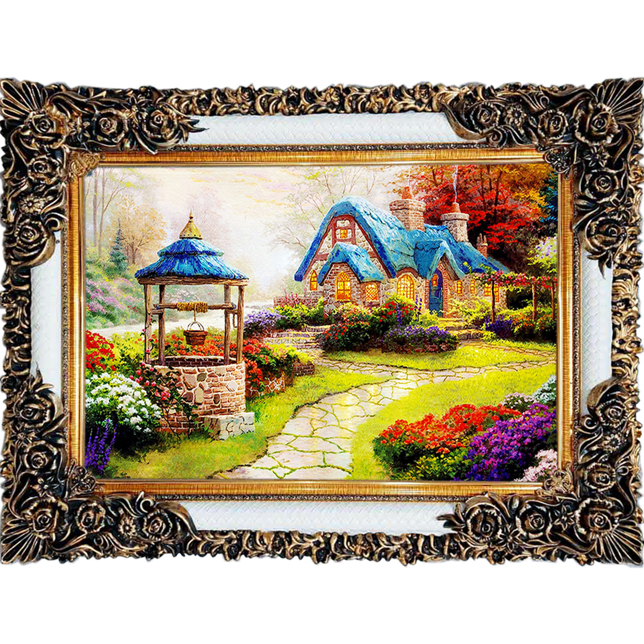 تابلو فرش چاپی طرح کلبه کد 10087 سایز 100×70 سانتی متری