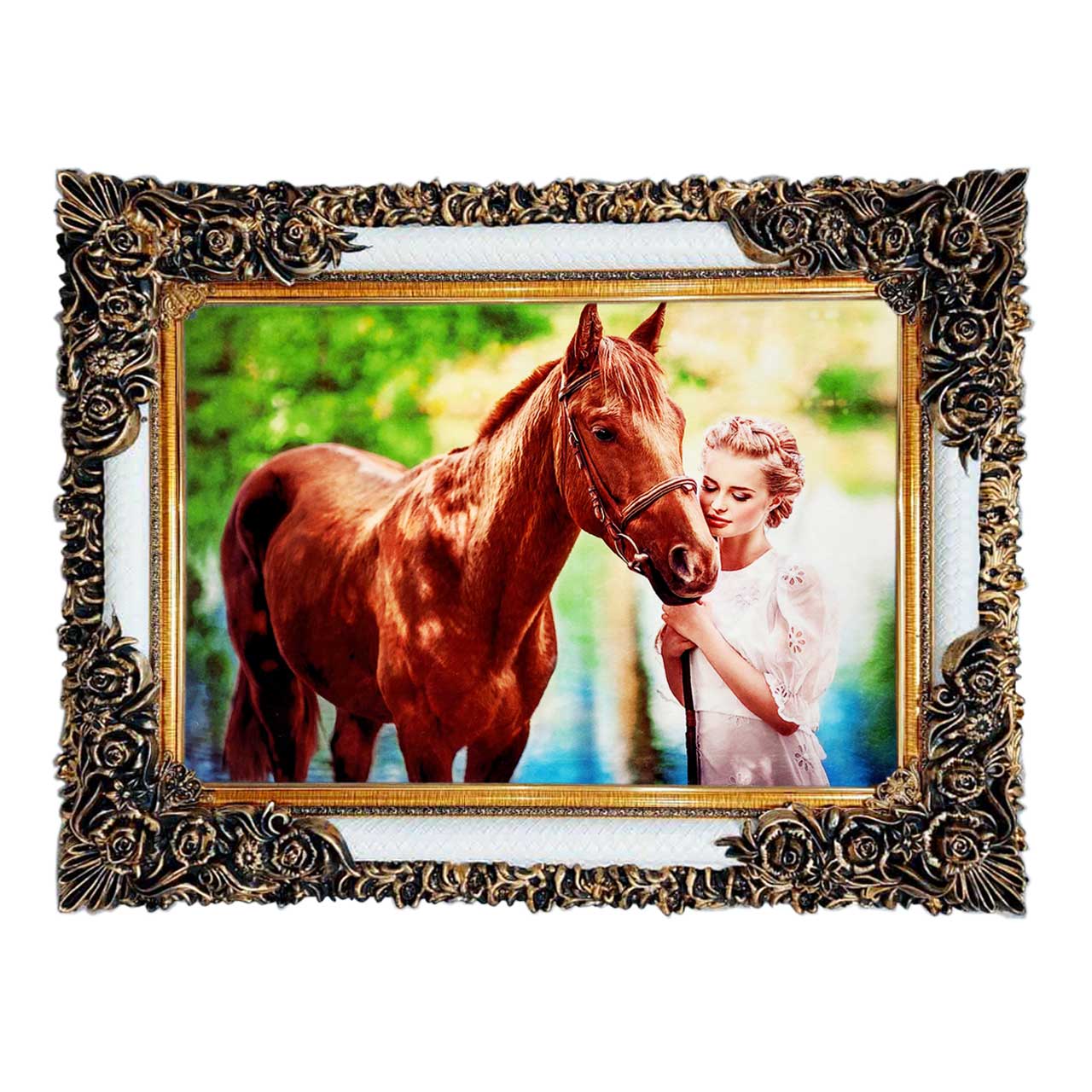 تابلو فرش چاپی طرح اسب کد 13303 سایز 60×40 سانتی متری