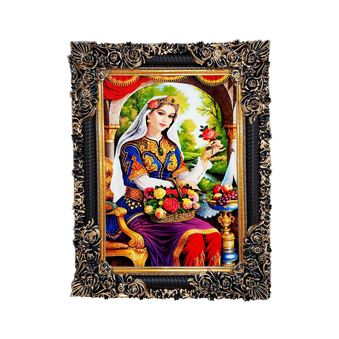 تابلو فرش چاپی طرح بانو کد 13006 سایز 50×35 سانتی متری