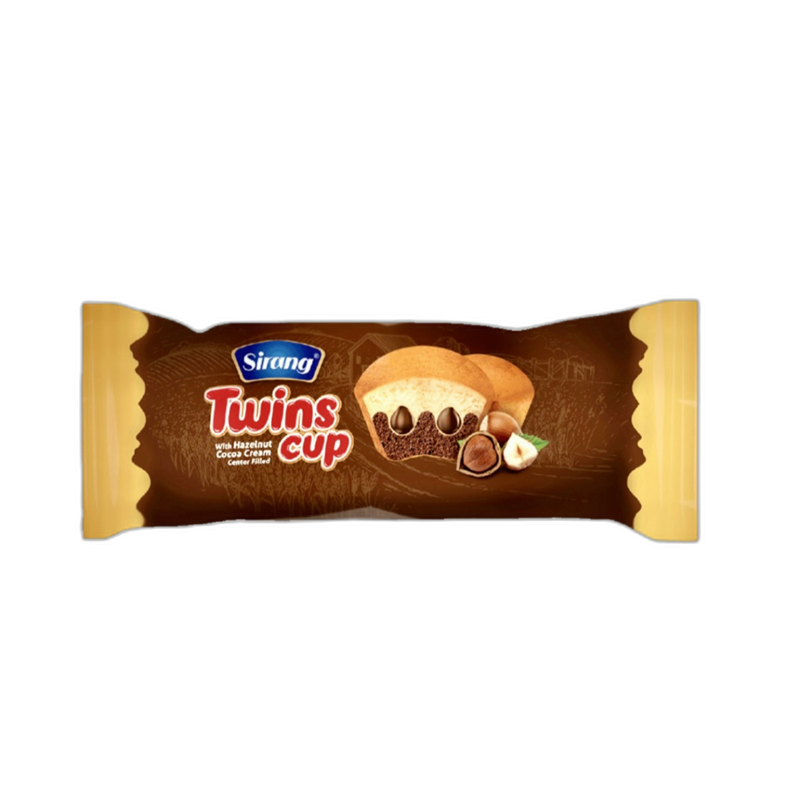 کاپ کیک دو قلو وانیلی با کرم کاکائویی مغزدار سیرنگ 65 گرمی