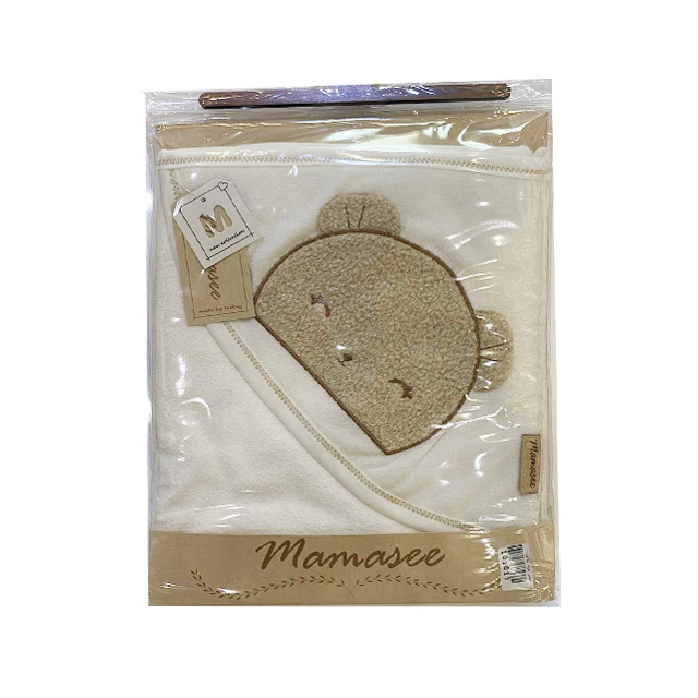 حوله تک کلاه دار نوزادی طرح خرس سایز 90×90 سانتی متری