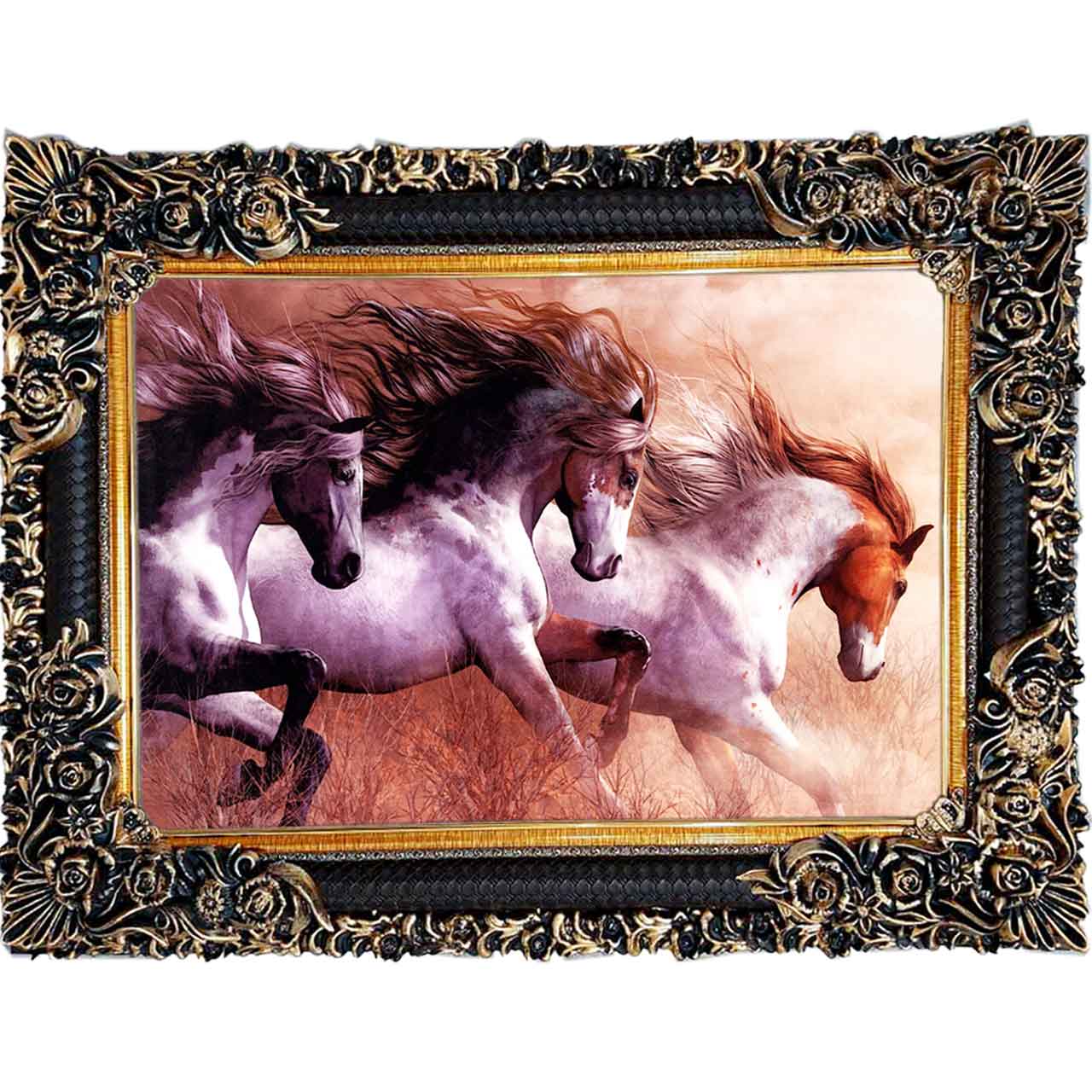 تابلو فرش چاپی طرح اسب کد 14028 سایز 100×70 سانتی متری