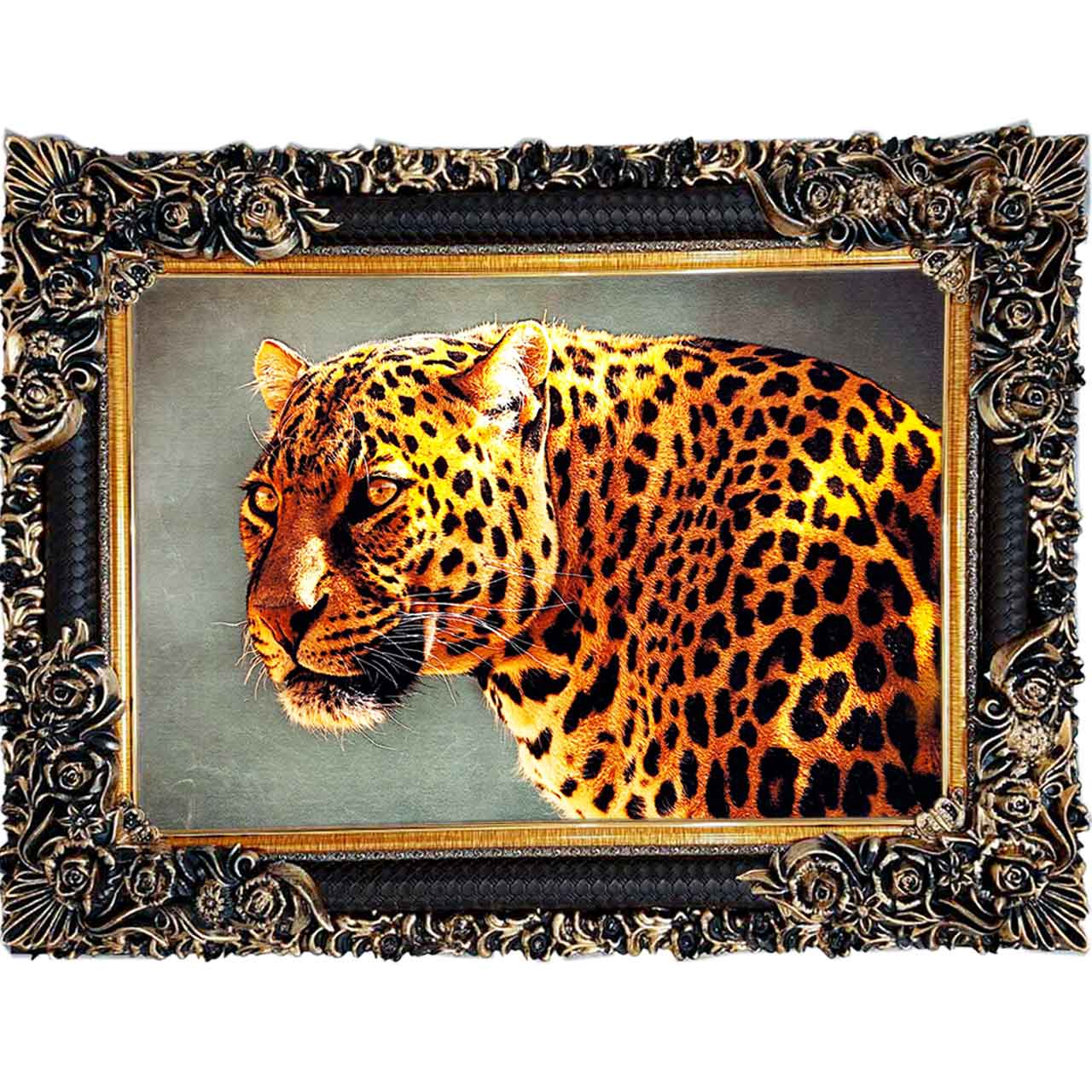 تابلو فرش چاپی طرح پلنگ کد 14067 سایز 100×70 سانتی متری