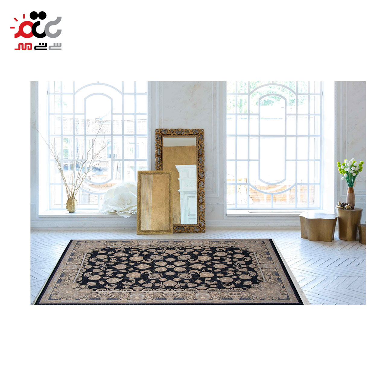 خرید فرش روژین طلاکوب سرمه ای