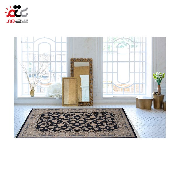 فرش ماشینی مدل روژین طلاکوب سرمه ای