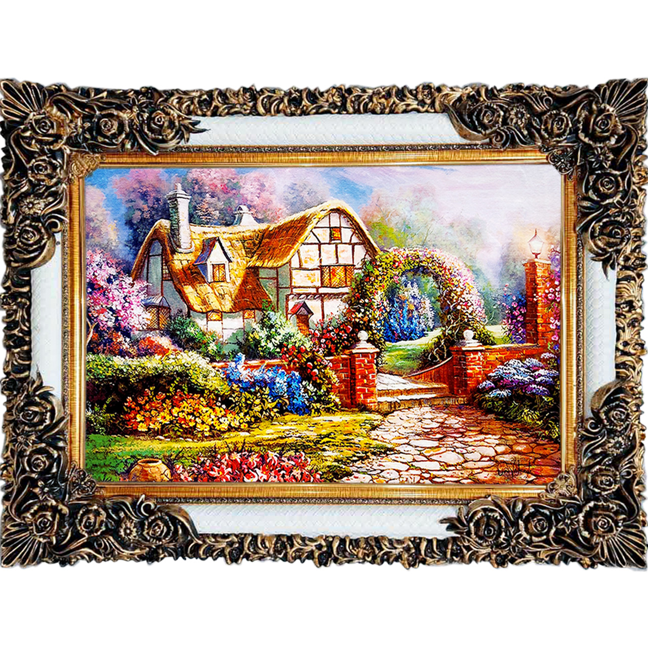 تابلو فرش چاپی طرح کلبه کد 10120 سایز 100×70 سانتی متری