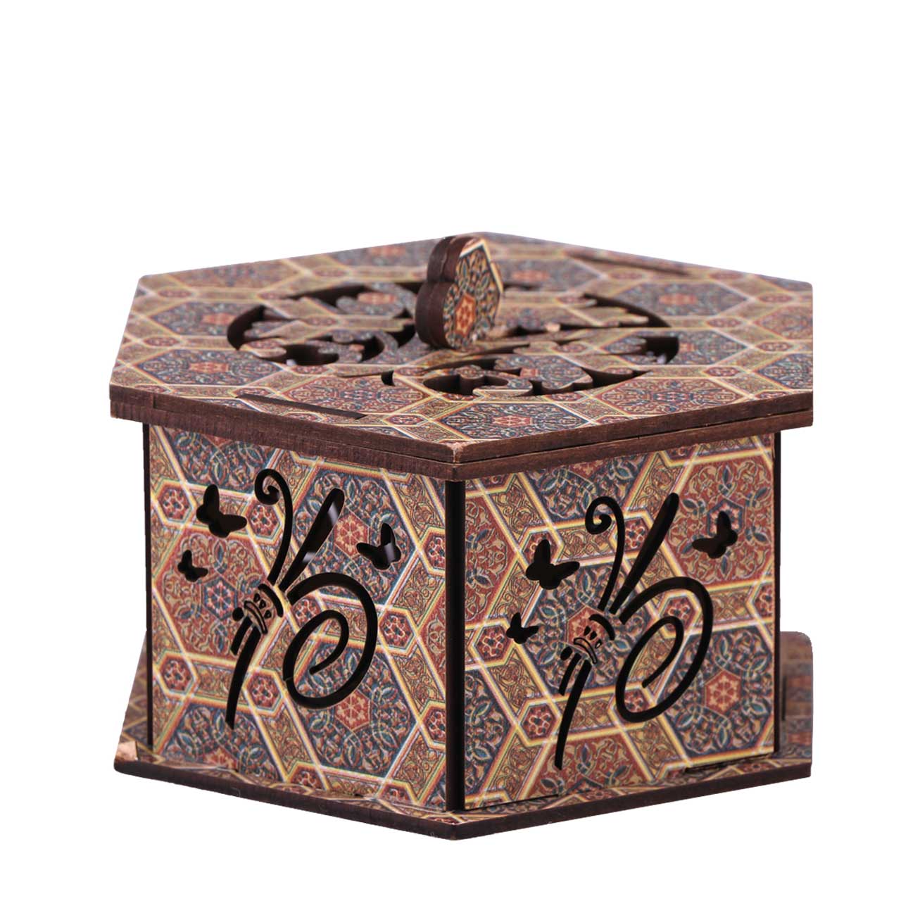 قندان چوبی مدل شش ضلعی طرح سنتی کد 6941