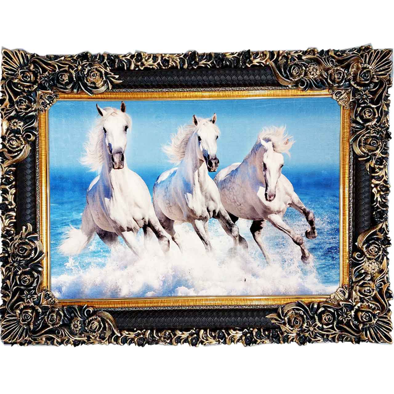 تابلو فرش چاپی طرح اسب کد 14021 سایز 100×70 سانتی متری