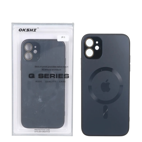 قاب اورجینال PVD MagSafe Qseries ضدخش لنز گلس دار Apple iPhone 11 - سرمه ای (پک دار)