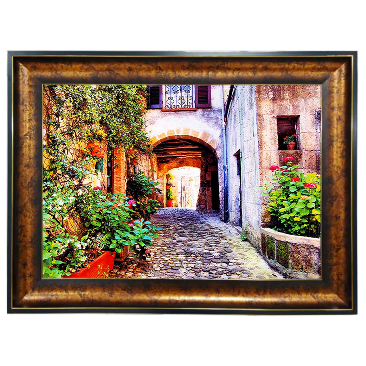 تابلو فرش چاپی طرح کوچه باغ کد 10215 سایز 100×50 سانتی متری