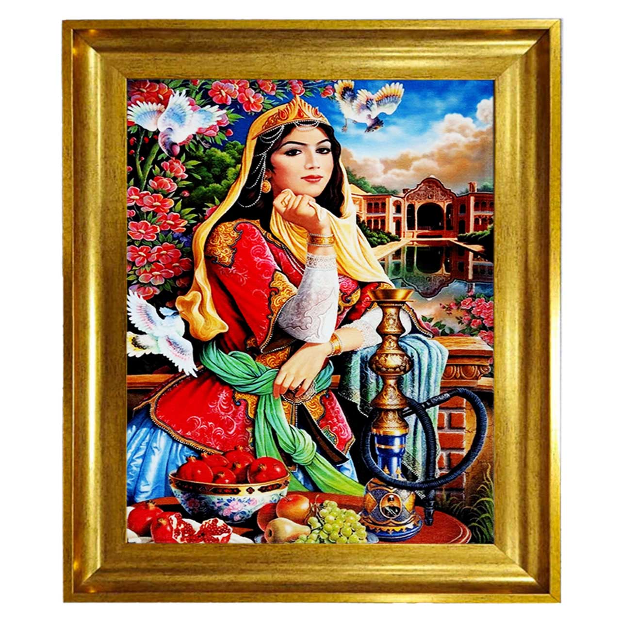 تابلو فرش چاپی طرح بانو کد 13010 سایز 100×70 سانتی متری