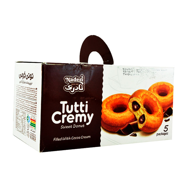 دونات با مغز کرم کاکائو توتی کرمی نادری 300 گرمی بسته 5 عددی