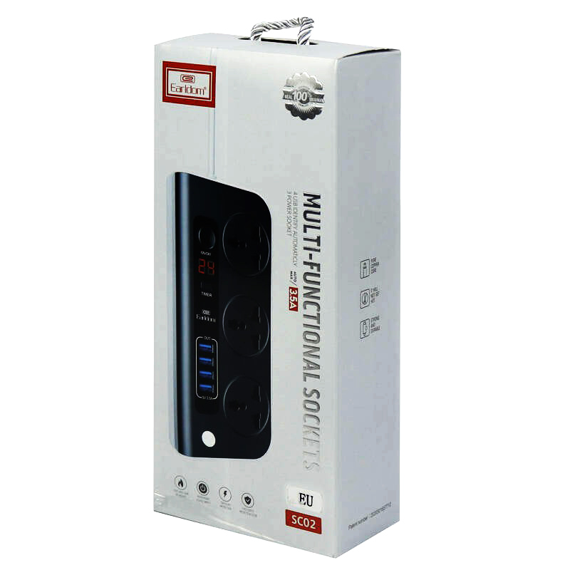 چند راهی 3 خانه ارلدام ES-SC02 با کابل 1.8 متری + شارژر USB