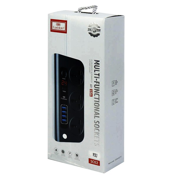چند راهی 3 خانه ارلدام ES-SC02 با کابل 1.8 متری + شارژر USB