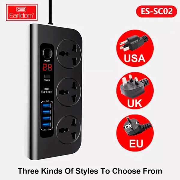 چند راهی 3 خانه ارلدام ES-SC02 با کابل 1.8 متری + شارژر USB
