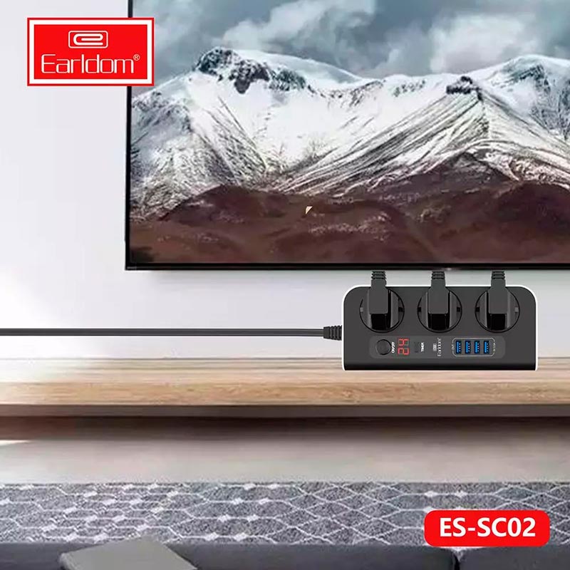 چند راهی 3 خانه ارلدام ES-SC02 با کابل 1.8 متری + شارژر USB