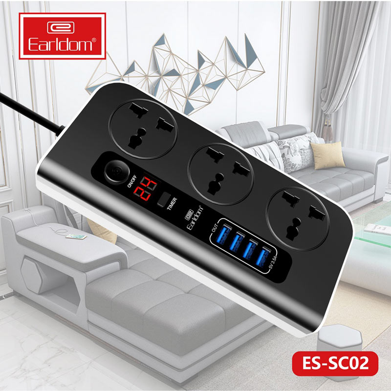 چند راهی 3 خانه ارلدام ES-SC02 با کابل 1.8 متری + شارژر USB