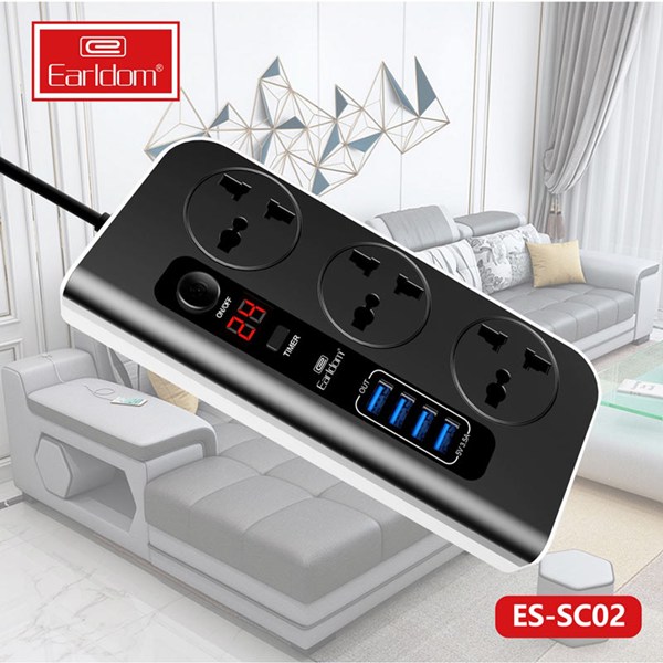 چند راهی 3 خانه ارلدام ES-SC02 با کابل 1.8 متری + شارژر USB