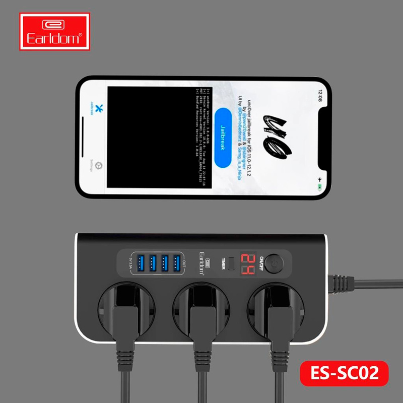چند راهی 3 خانه ارلدام ES-SC02 با کابل 1.8 متری + شارژر USB