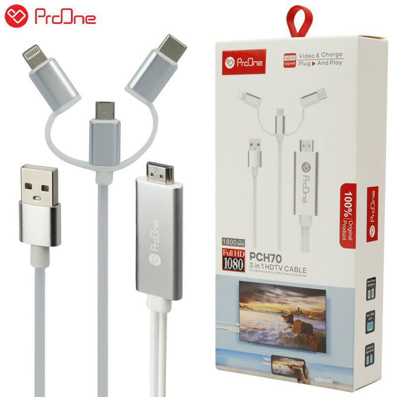 کابل تبدیل Lightning/MicroUSB/Type-C به HDMI پرووان PCH70 طول 2 متر