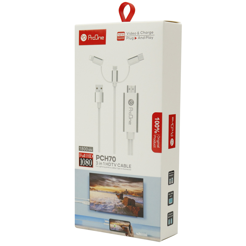 کابل تبدیل Lightning/MicroUSB/Type-C به HDMI پرووان PCH70 طول 2 متر
