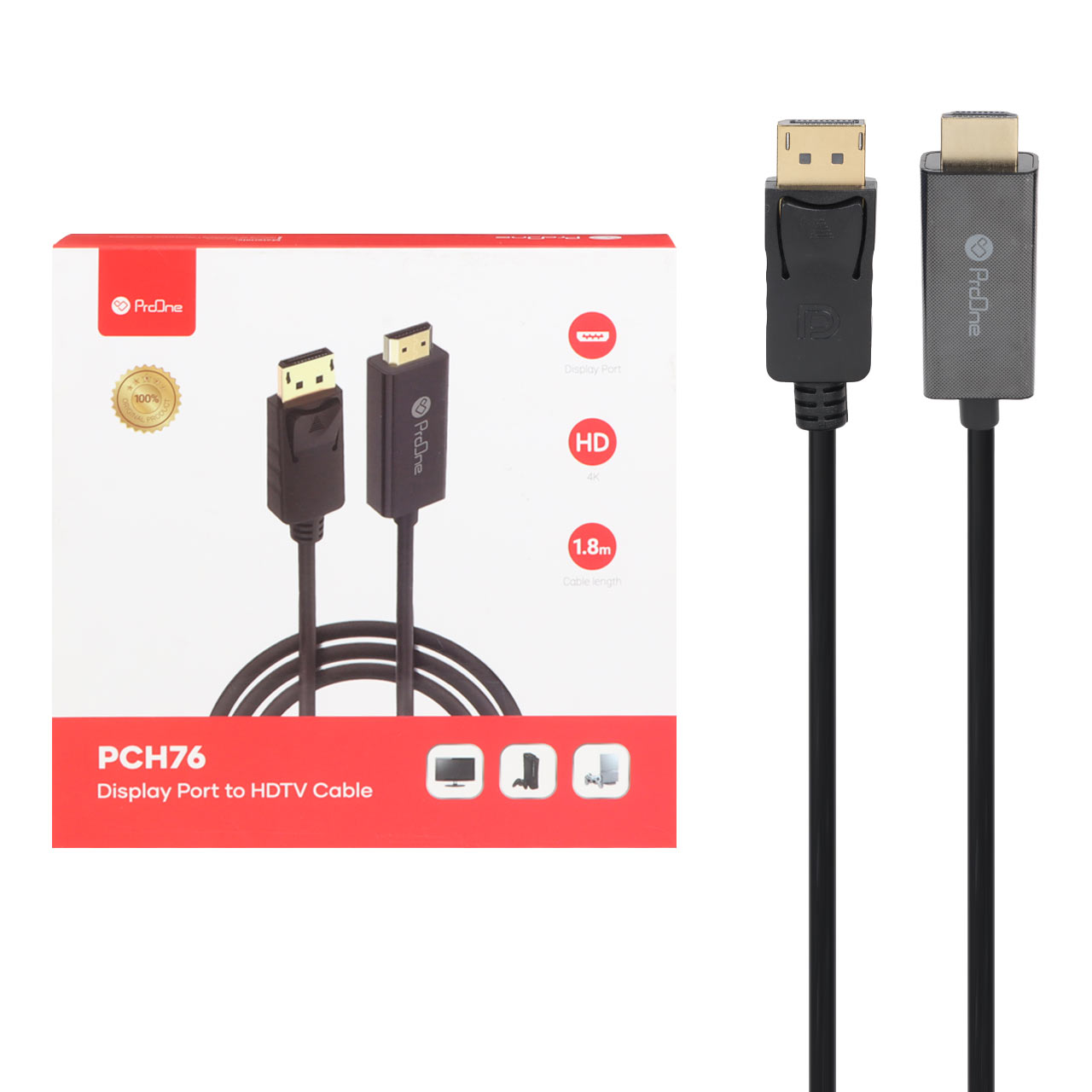کابل 1.8 متری ProOne Display To HDMI مدل PCH76 - مشکی