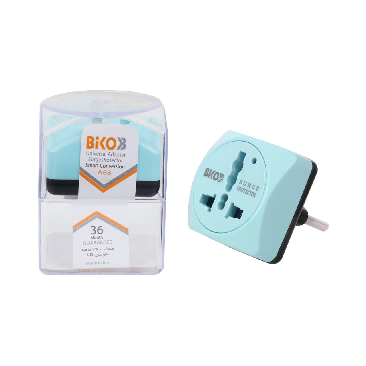 تبدیل و محافظ برق 3 به 2 Biko مدل A88 - آبی - RYL