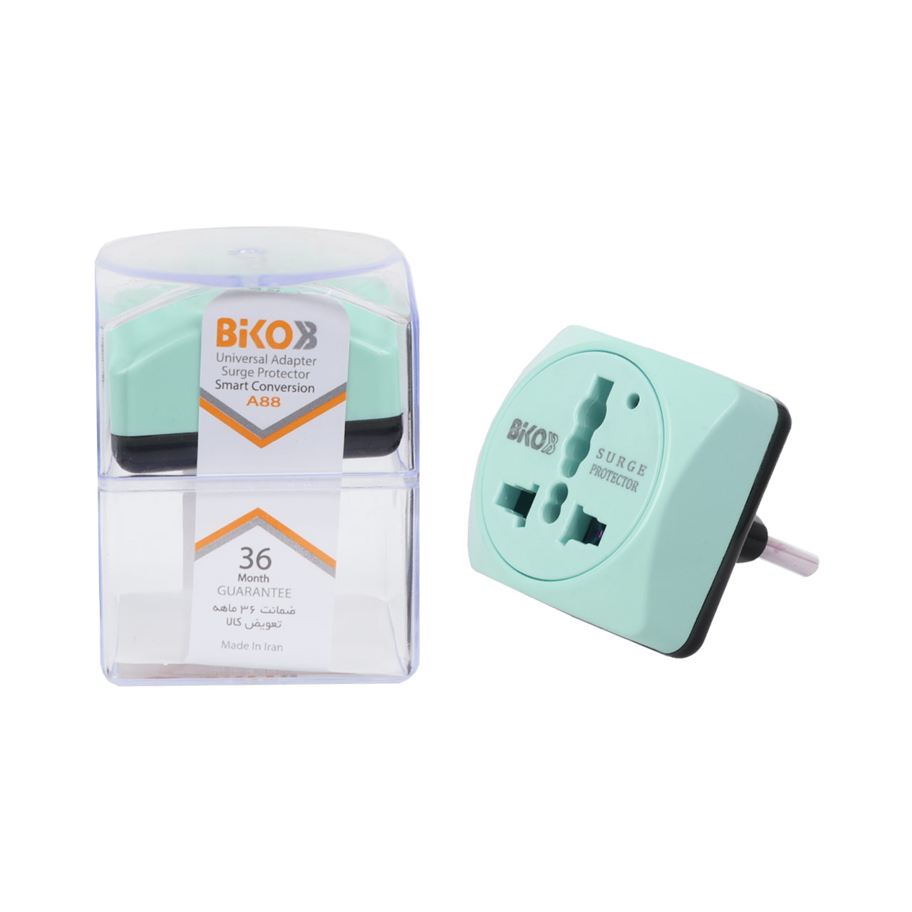 تبدیل و محافظ برق 3 به 2 Biko مدل A88 - سبز - RYL
