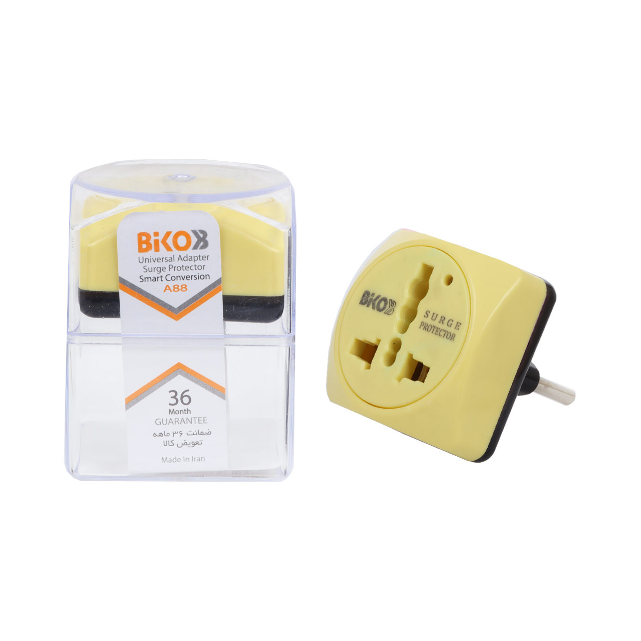 تبدیل و محافظ برق 3 به 2 Biko مدل A88 - لیمویی - RYL