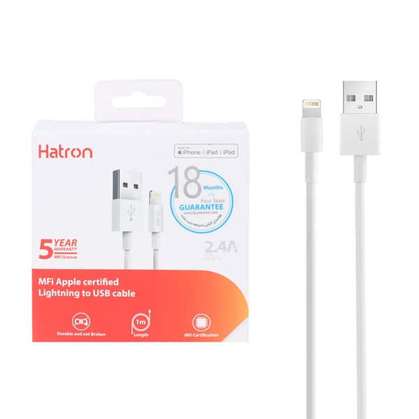کابل شارژ و دیتا  فست آیفون Hatron مدل HC275i - سفید (دارای گواهینامه MFI اپل)