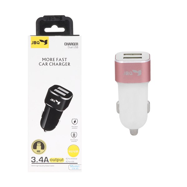 شارژر فندکی فست دو پورت JBQ مدل CN-45 18W همراه با کابل آیفون - سفید (گارانتی یکساله رصاصی)
