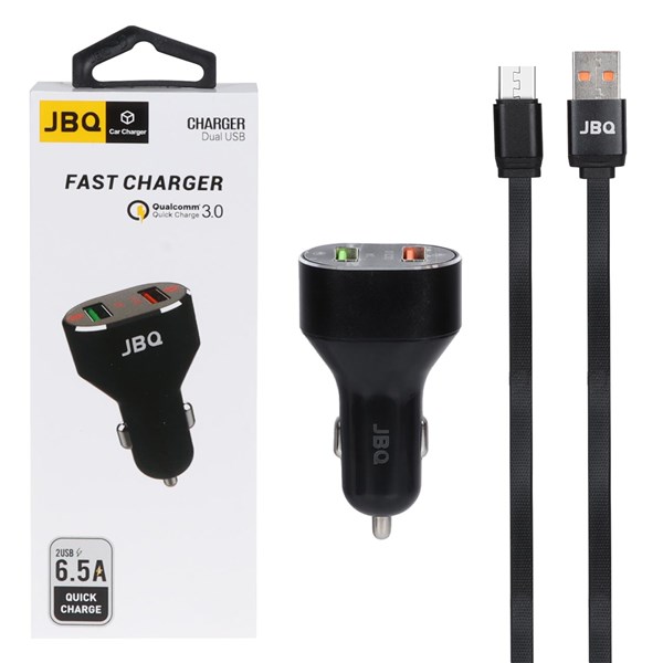 شارژر فندکی فست دو پورت JBQ مدل C-65 33W همراه با کابل اندروید - مشکی (گارانتی یکساله رصاصی)