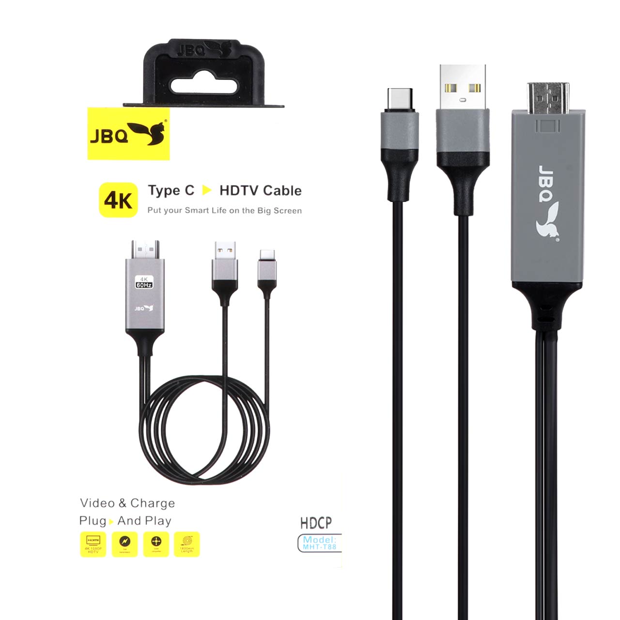 کابل JBQ Type-C To HDMI مدل MHT-T88 - مشکی (گارانتی یکساله رصاصی)