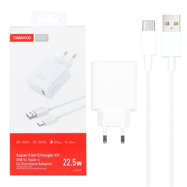 شارژر دیواری فست تک پورت Tranyoo مدل EU4-C 22.5W همراه با کابل Type-C - سفید