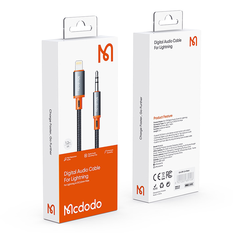 کابل تبدیل Lightning به AUX مک دودو CA-0780 طول 1.2 متر