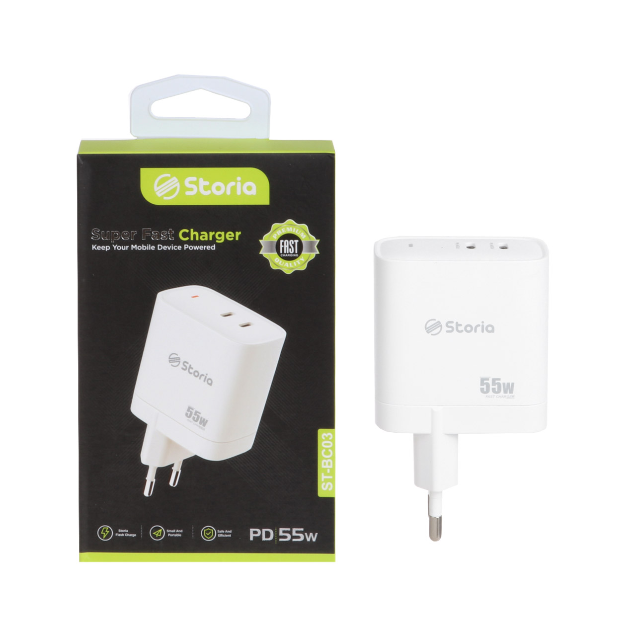 شارژر دیواری فست و PD دو پورت Storia مدل ST-BC03 55W - سفید