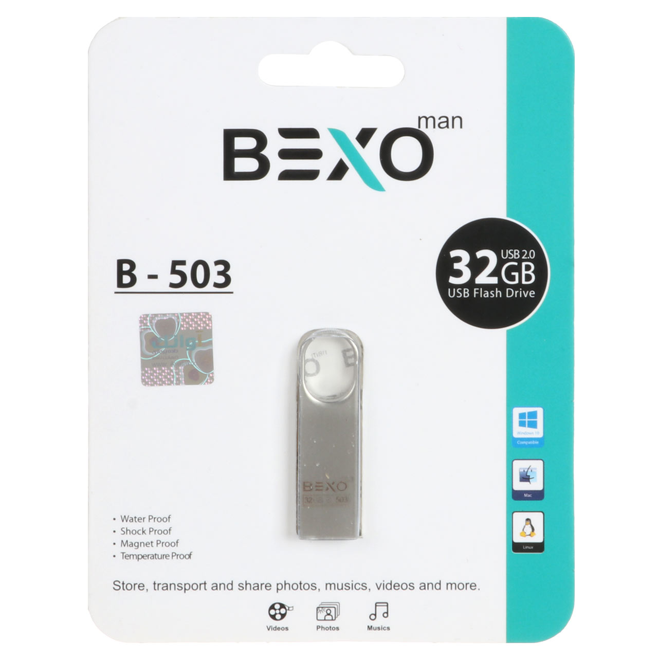 فلش مموری BEXO USB2.0 مدل B-503 ظرفیت 32GB - نقره ای (گارانتی داده پردازی آواتک)