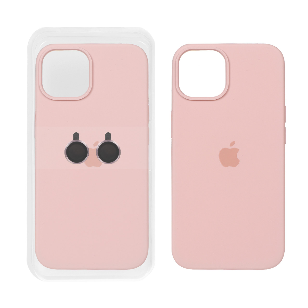 قاب سیلیکونی اورجینال با ست محافظ لنز رینگی Apple iPhone 13 / iPhone 14 - کالباسی (پک دار)
