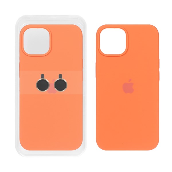 قاب سیلیکونی اورجینال با ست محافظ لنز رینگی Apple iPhone 13 / iPhone 14 - نارنجی (پک دار)
