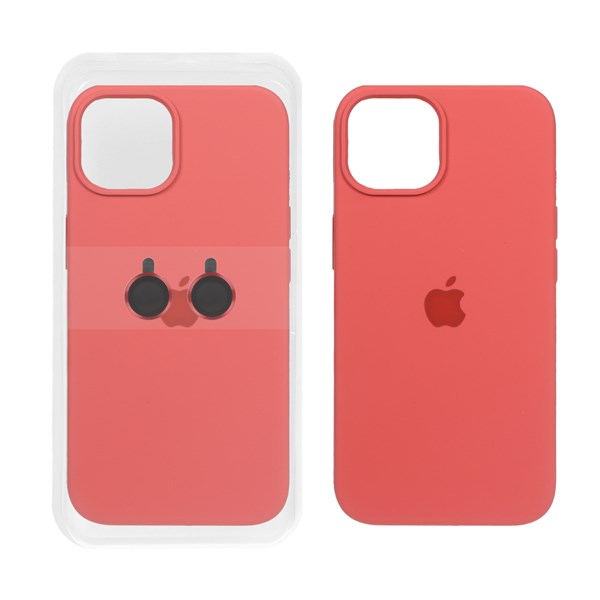 قاب سیلیکونی اورجینال با ست محافظ لنز رینگی Apple iPhone 13 / iPhone 14 - هلویی (پک دار)